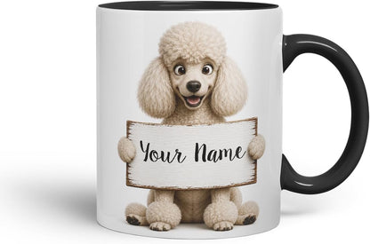 Vixar Personalised Poodle Mug with Name or Custom Message – Cute Animal Coloured Ceramic Mug Cup Gift, 11oz (Black)