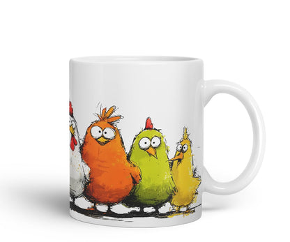 Vixar Funny Colourful Chickens Design – Coloured Ceramic Mug Cup Gift, 11oz (Black)