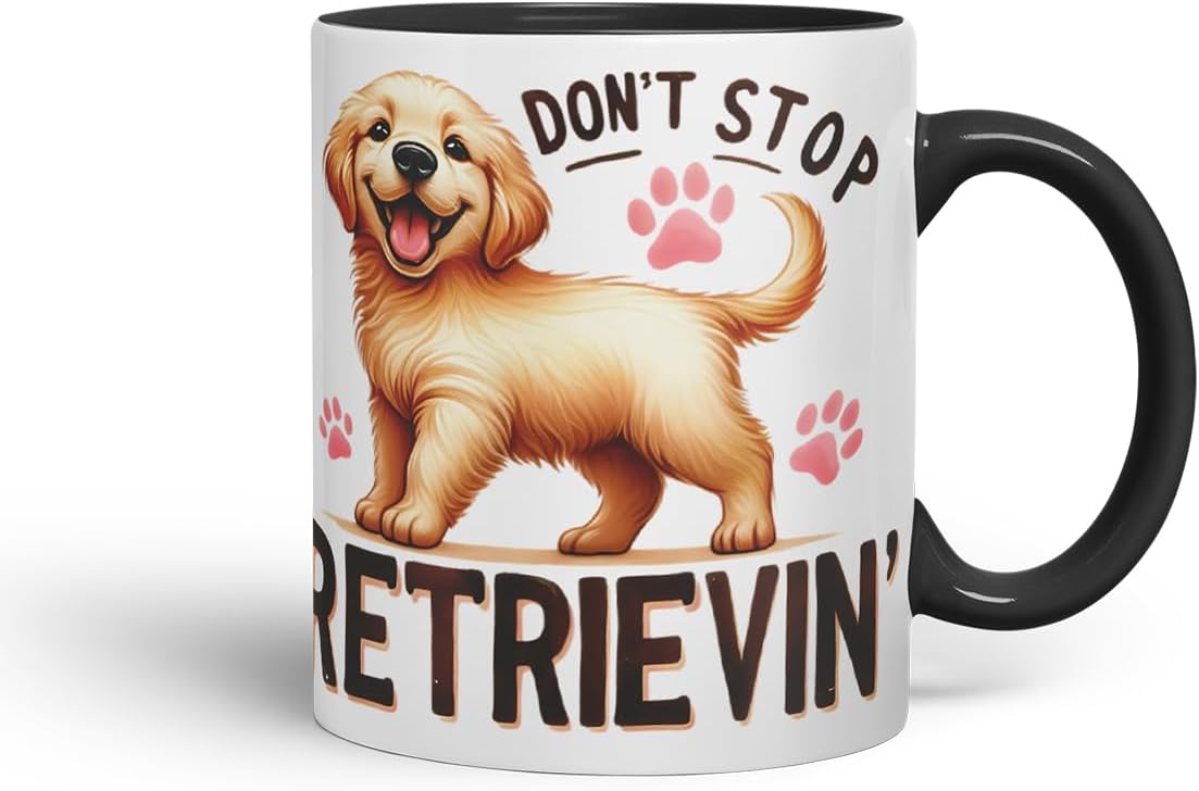 Vixar Don’t Stop Retrievin’ Golden Retriever Dog Mug – Coloured Ceramic Mug Cup Gift, 11oz (Black)