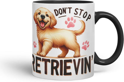 Vixar Don’t Stop Retrievin’ Golden Retriever Dog Mug – Coloured Ceramic Mug Cup Gift, 11oz (Black)