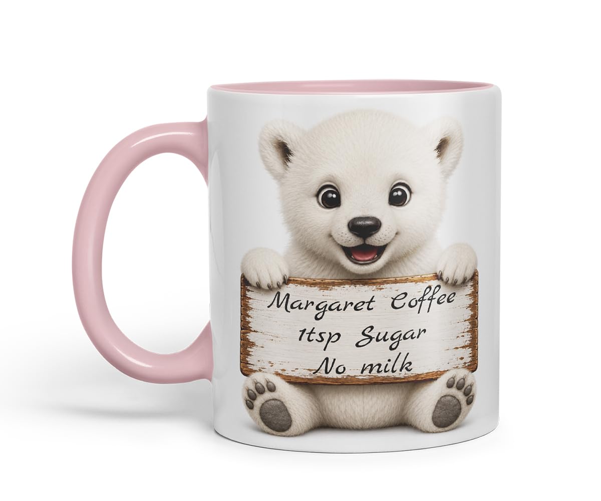 Vixar Personalised Polar Bear Mug with Name or Custom Message – Cute Animal Coloured Ceramic Mug Cup Gift, 11oz (Black)