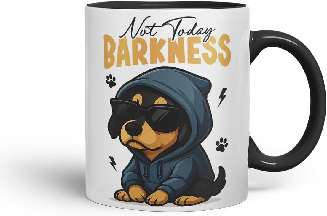 Vixar Not Today, Barkness Dachshund Dog Mug – Coloured Ceramic Mug Cup Gift, 11oz (Black)