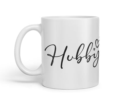 Vixar Hubby Script Wedding Ring Couple Mug – Coloured Ceramic Mug Cup Gift, 11oz (Black)