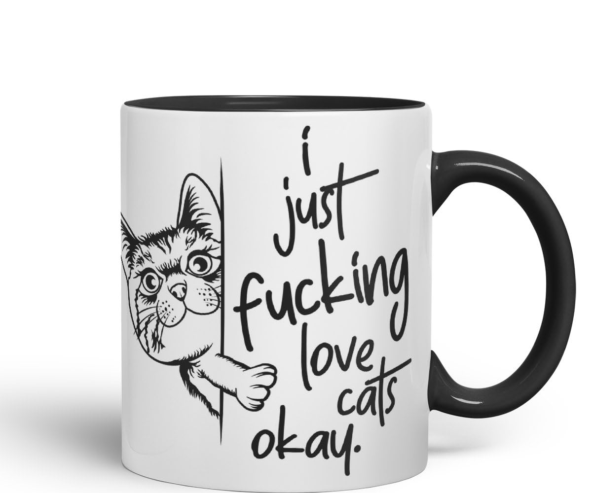 Vixar I just f_ucking Love Cats Okay, Hidden, Hiding Kitten cat Joke sarkasm Ceramic Coloured Mug Cup for Tea Coffee Hot Brew 330ml 11Oz Gift V2