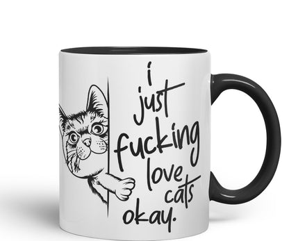 Vixar I just f_ucking Love Cats Okay, Hidden, Hiding Kitten cat Joke sarkasm Ceramic Coloured Mug Cup for Tea Coffee Hot Brew 330ml 11Oz Gift V2