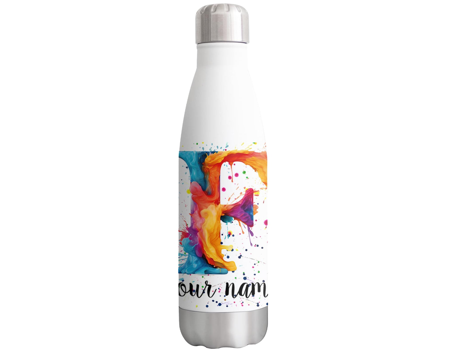 Personalised Letters A-Z Alphabet Monogram Watercolour Bottle Custom Personalized double Wall insulated Stainless steel sport Drinks 500ml