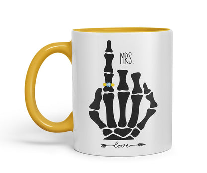 Vixar Mrs Skeleton Hand Wedding Ring Couple Mug – Coloured Ceramic Mug Cup Gift, 11oz (Black)