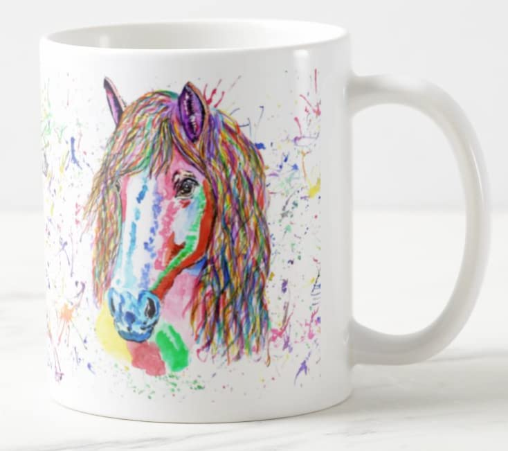 Vixar Horse Farm Animal Hand Painted Design Watercolour Art Coloured Mug Cup Gift Birthday Work Office Christmas Tea Coffee