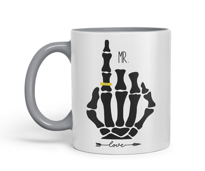 Vixar Mr Skeleton Hand Wedding Ring Couple Mug – Coloured Ceramic Mug Cup Gift, 11oz (Black)
