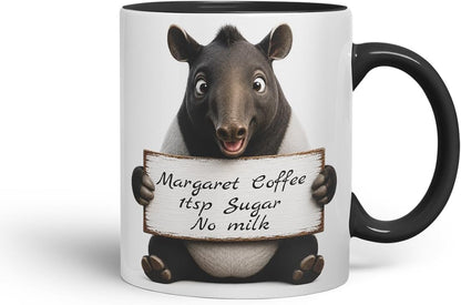 Vixar Personalised Tapir Mug with Name or Custom Message – Cute Animal Coloured Ceramic Mug Cup Gift, 11oz (Black)