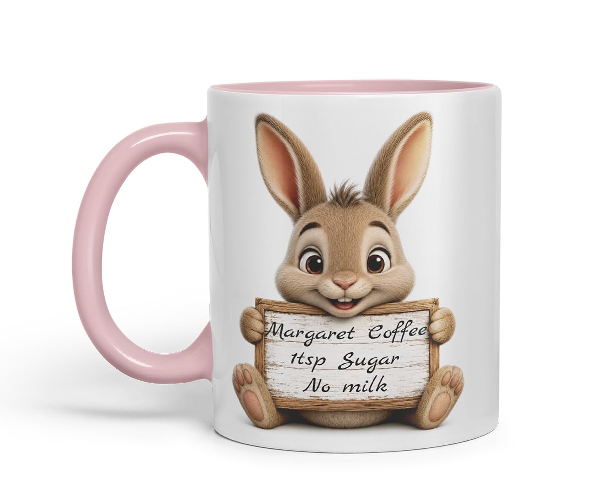 Vixar Personalised Hare Mug with Name or Custom Message – Cute Animal Coloured Ceramic Mug Cup Gift, 11oz (Black)