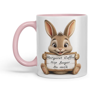 Vixar Personalised Hare Mug with Name or Custom Message – Cute Animal Coloured Ceramic Mug Cup Gift, 11oz (Black)