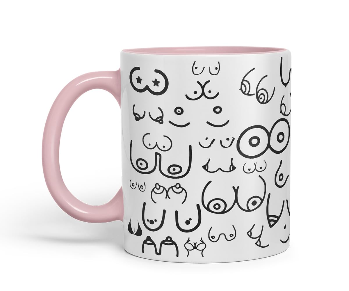 Vixar Feminine Body Woman Breasts, Tits, Line Art Mug – Coloured Ceramic Mug Cup Gift, 11oz (Black)
