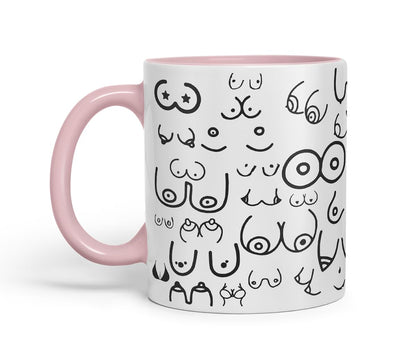 Vixar Feminine Body Woman Breasts, Tits, Line Art Mug – Coloured Ceramic Mug Cup Gift, 11oz (Black)