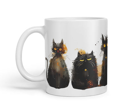 Vixar Black Cats Collection Mug – Coloured Ceramic Mug Cup Gift, 11oz (Black)