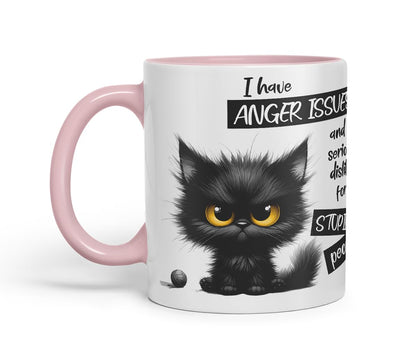 Vixar Funny Black Cat Anger Issues Sarcastic Mug – Coloured Ceramic Mug Cup Gift, 11oz (Black)