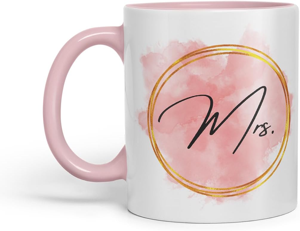Vixar Mr and Mrs Watercolour Wedding Couple Mugs – Coloured Ceramic Mugs Cups Gift, 11oz, Set of 2