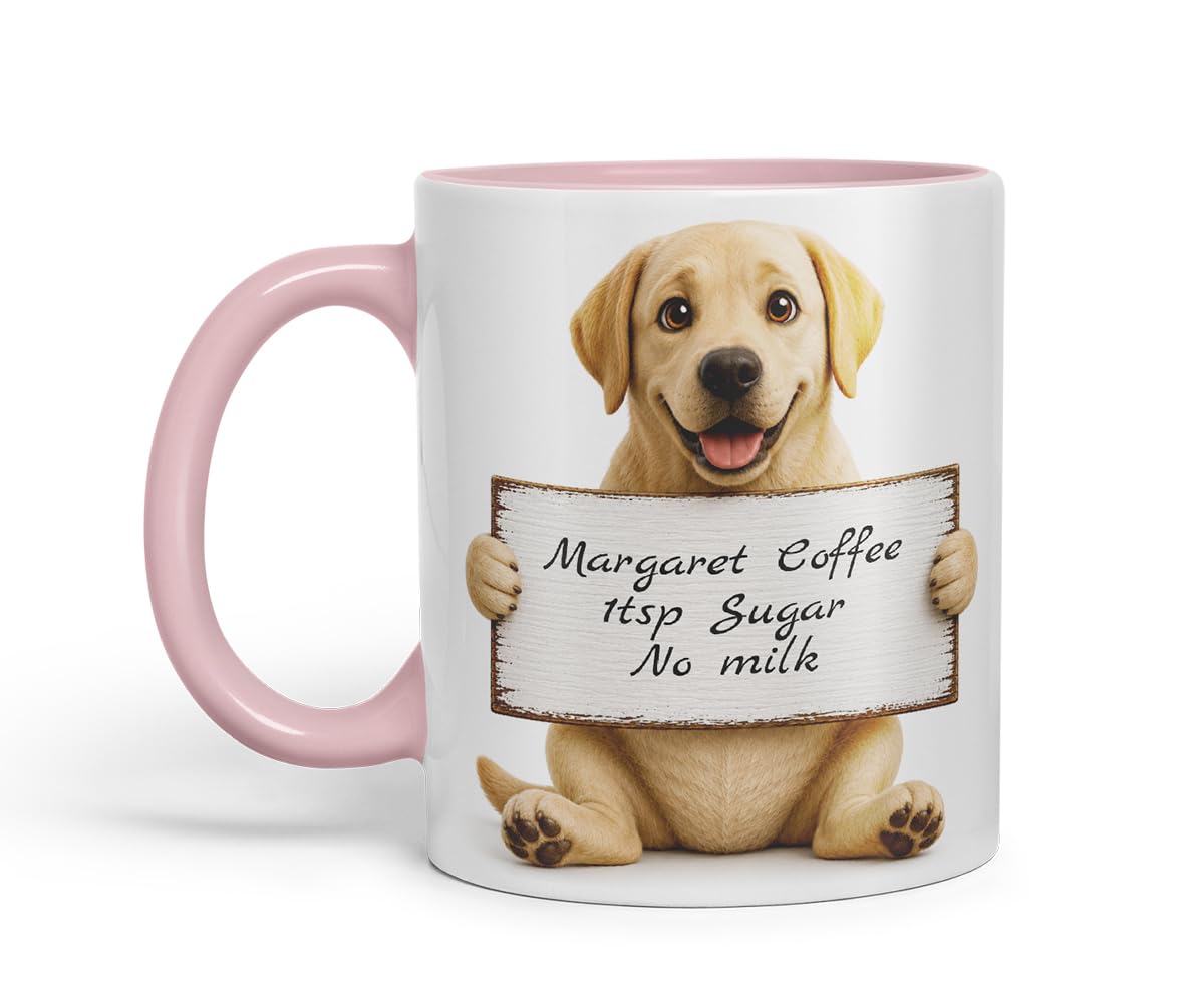 Vixar Personalised Labrador Mug with Name or Custom Message – Cute Animal Coloured Ceramic Mug Cup Gift, 11oz (Black)
