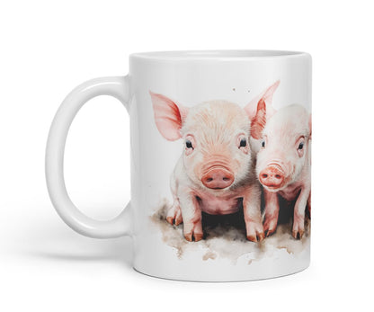 Vixar Watercolour Piglets Farm Pig aninams Mug – Coloured Ceramic Mug Cup Gift, 11oz (Black)