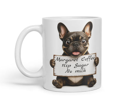 Vixar Personalised French Bulldog Dog Pet Mug with Name or Custom Message – Cute Animal Coloured Ceramic Mug Cup Gift, 11oz (Black)
