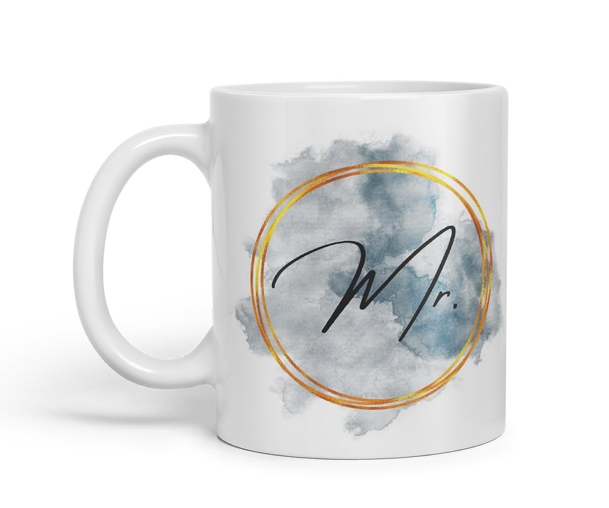 Vixar Mr Watercolour Wedding Couple Mug – Coloured Ceramic Mug Cup Gift, 11oz (Black)