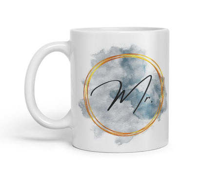 Vixar Mr Watercolour Wedding Couple Mug – Coloured Ceramic Mug Cup Gift, 11oz (Black)