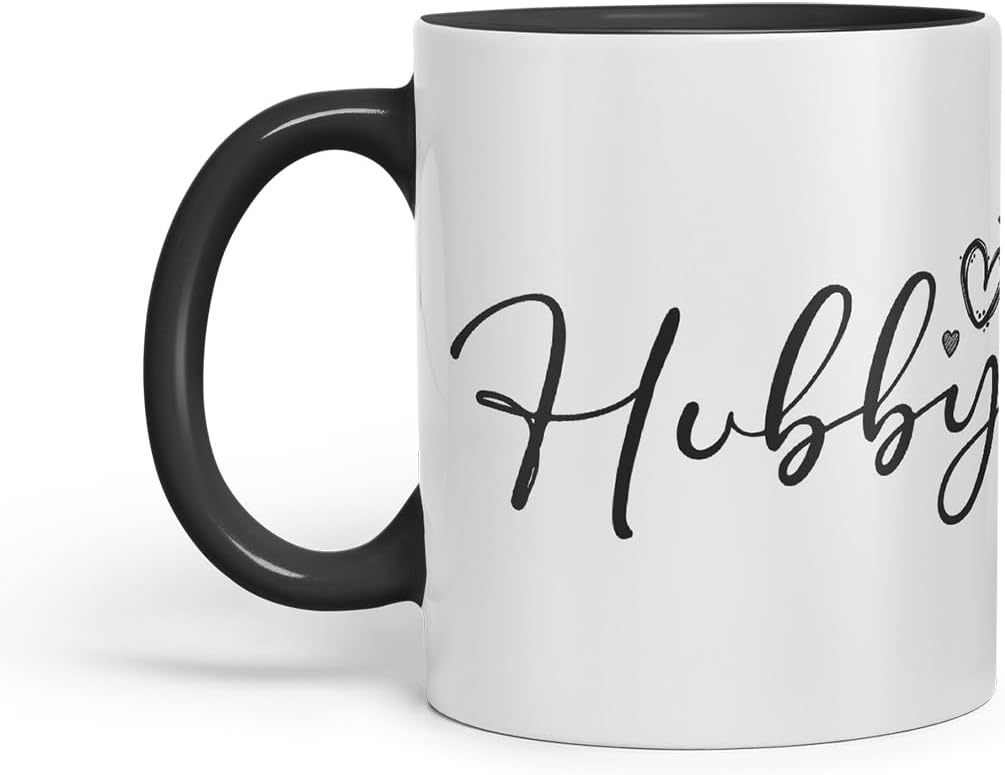 Vixar Wifey and Hubby Script Wedding Ring Couple Mugs – Coloured Ceramic Mugs Cups Gift, 11oz, Set of 2