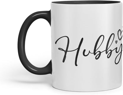 Vixar Wifey and Hubby Script Wedding Ring Couple Mugs – Coloured Ceramic Mugs Cups Gift, 11oz, Set of 2