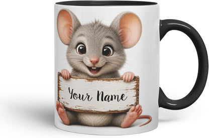Vixar Personalised Mouse Mug with Name or Custom Message – Cute Animal Coloured Ceramic Mug Cup Gift, 11oz (Black)