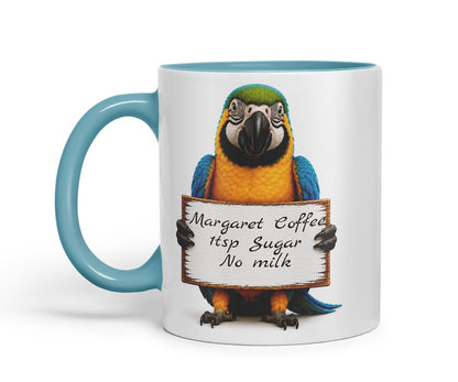 Vixar Personalised Parrot Mug with Name or Custom Message – Cute Animal Coloured Ceramic Mug Cup Gift, 11oz (Black)