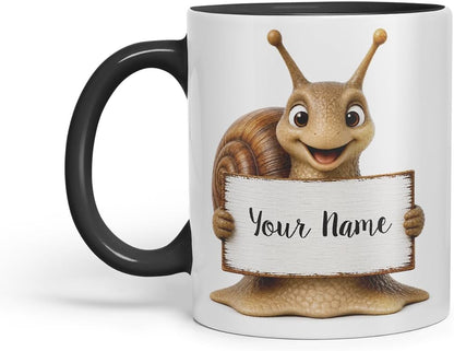 Vixar Personalised Snail Mug with Name or Custom Message – Cute Animal Coloured Ceramic Mug Cup Gift, 11oz (Black)