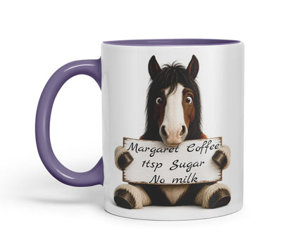 Vixar Personalised Shire Horse Mug with Name or Custom Message – Cute Animal Coloured Ceramic Mug Cup Gift, 11oz (Black)