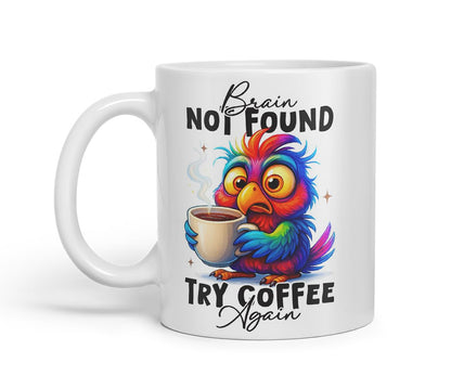 Vixar Brain Not Found Try Coffee Again Funny Bird Coffee Mug – Coloured Ceramic Mug Cup Gift, 11oz (Black)