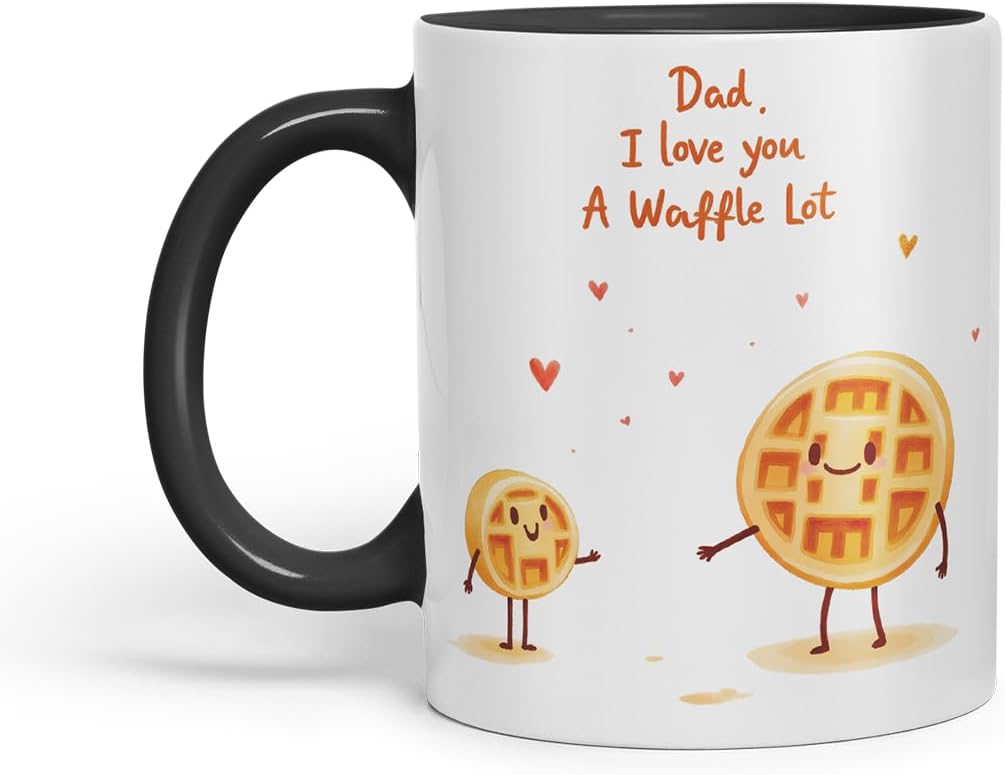 Vixar Dad I Love You A Waffle Lot Funny Father's Day Waffle Mug – Coloured Mug Cup Gift, 11oz (Black)