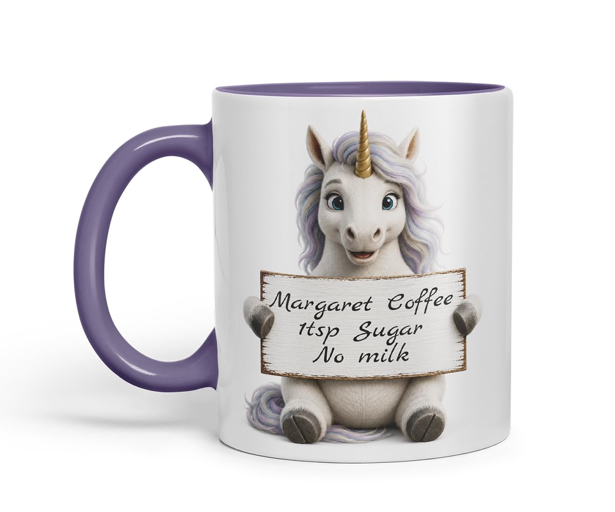 Vixar Personalised Rainbow Unicorn Mug with Name or Custom Message – Cute Animal Coloured Ceramic Mug Cup Gift, 11oz (Black)