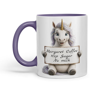 Vixar Personalised Rainbow Unicorn Mug with Name or Custom Message – Cute Animal Coloured Ceramic Mug Cup Gift, 11oz (Black)