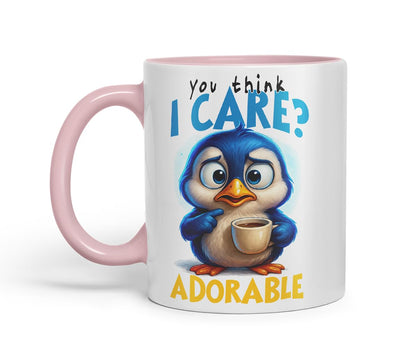 Vixar You Think I Care Adorable Sarcastic Penguin – Coloured Ceramic Mug Cup Gift, 11oz (Black)