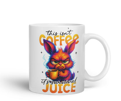 Vixar This Isn't Coffee It's Survival Juice Funny Bunny Coffee Mug – Coloured Ceramic Mug Cup Gift, 11oz (Black)