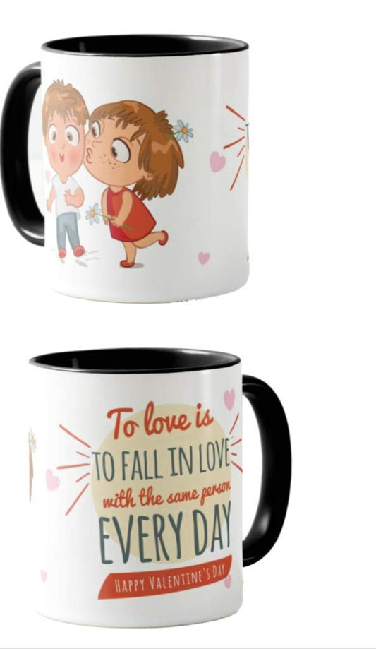 Valentines Day Gift Coloured Mug Cup11oz Ceramic Novelty Gift Couple, to Love is Fall in Love, with The Same Person Every Day, VD04