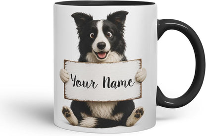 Vixar Personalised Border Collie Mug with Name or Custom Message – Cute Animal Coloured Ceramic Mug Cup Gift, 11oz (Black)