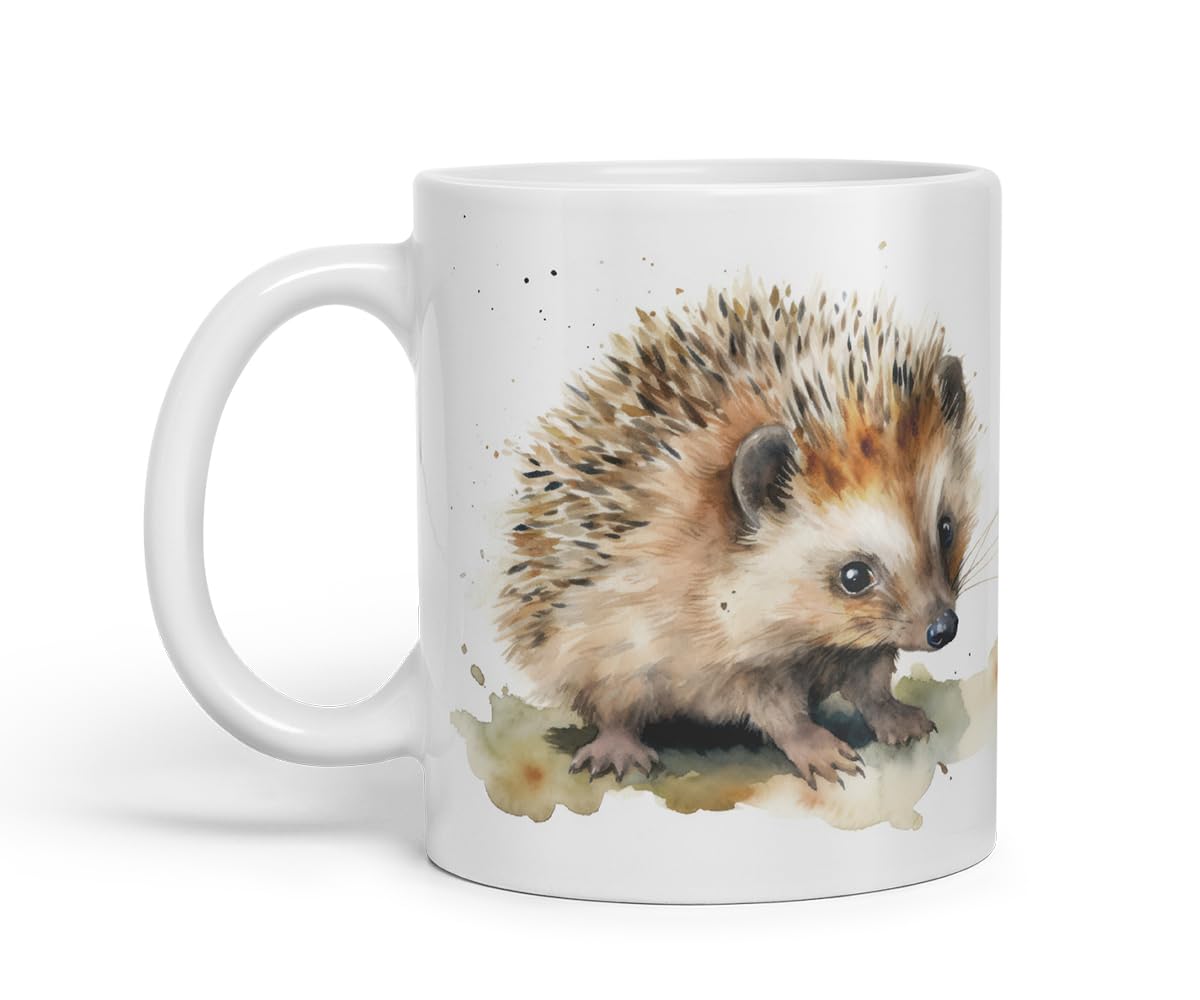 Vixar Watercolour Hedgehog Mug – Coloured Ceramic Mug Cup Gift, 11oz (Black)
