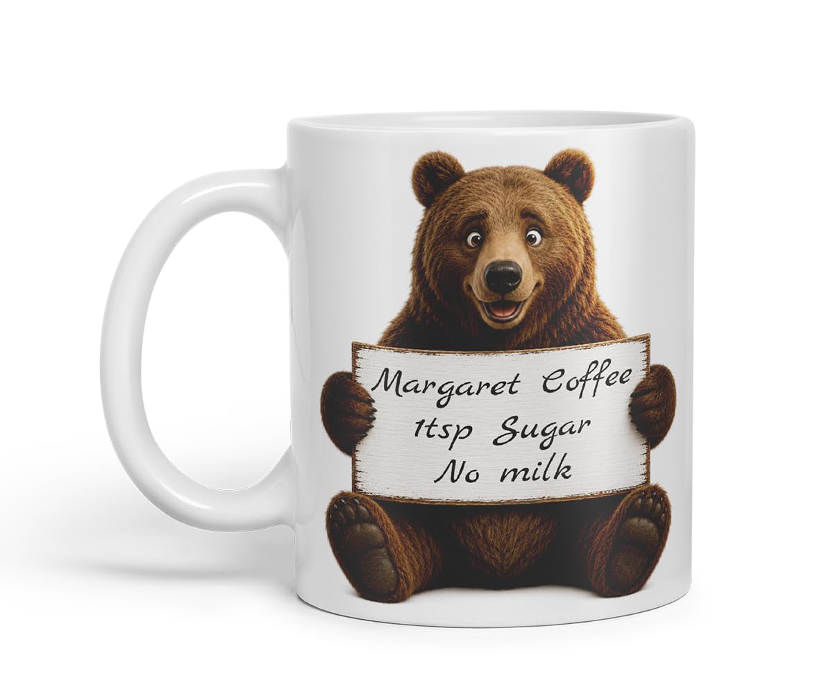 Vixar Personalised Bear Mug with Name or Custom Message – Cute Animal Coloured Ceramic Mug Cup Gift, 11oz (Black)