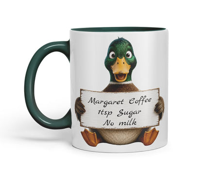 Vixar Personalised Duck Mug with Name or Custom Message – Cute Animal Coloured Ceramic Mug Cup Gift, 11oz (Black)