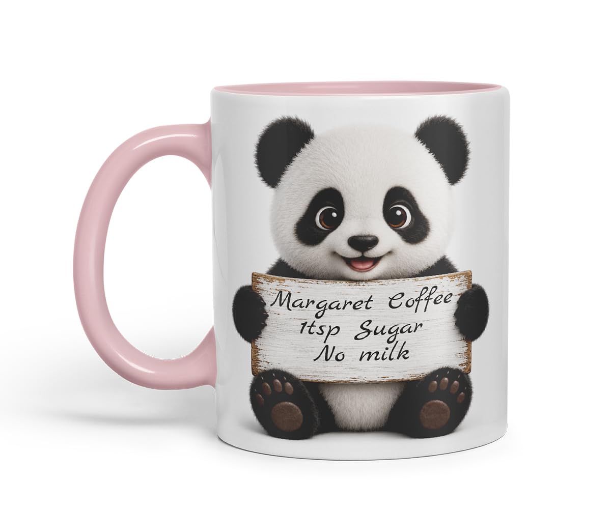 Vixar Personalised Panda Mug with Name or Custom Message – Cute Animal Coloured Ceramic Mug Cup Gift, 11oz (Black)