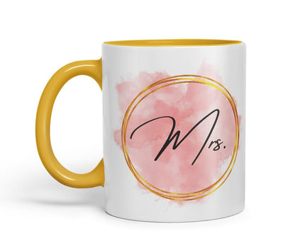 Vixar Mrs Watercolour Wedding Couple Mug – Coloured Ceramic Mug Cup Gift, 11oz (Black)
