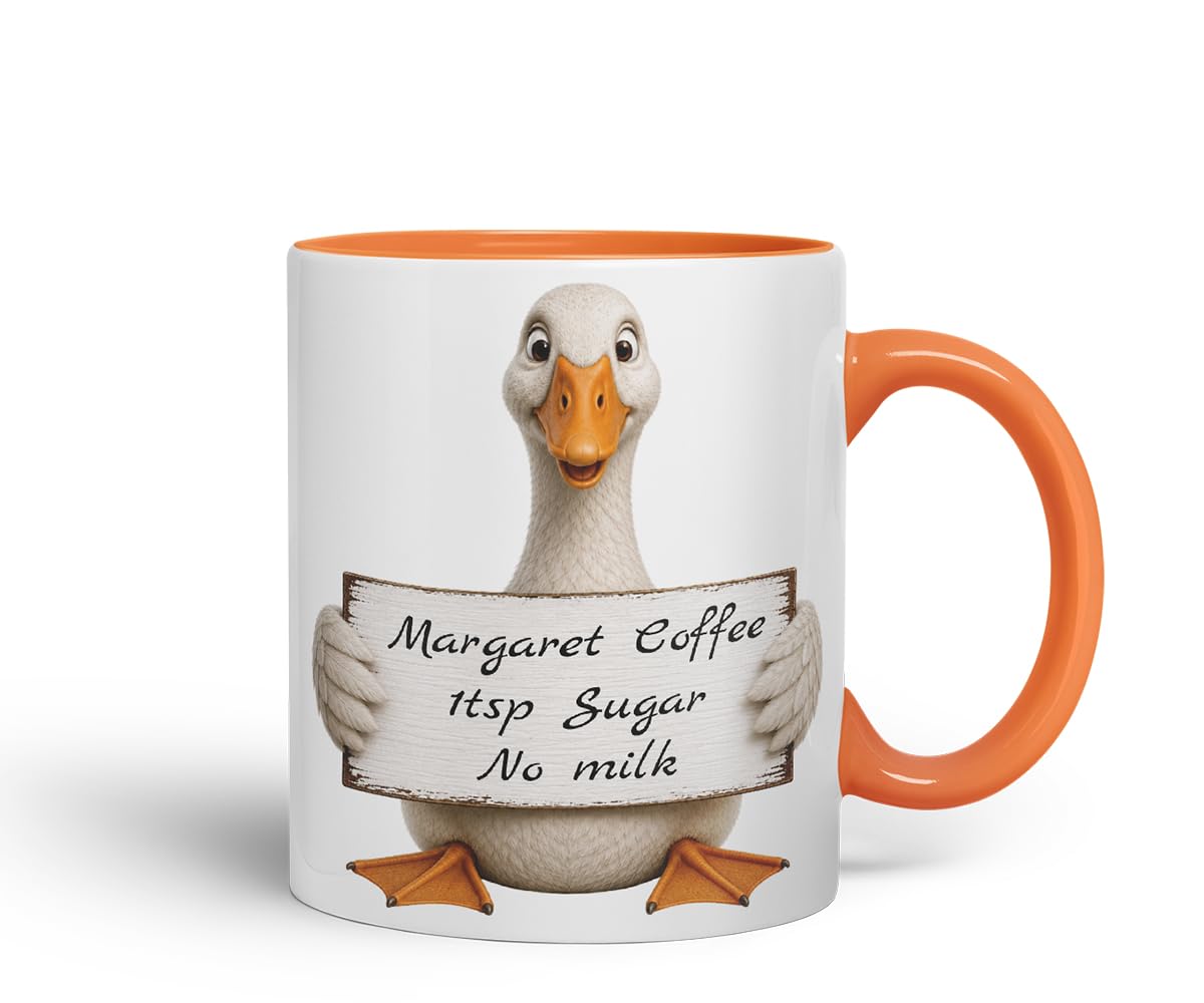 Vixar Personalised Goose Mug with Name or Custom Message – Cute Animal Coloured Ceramic Mug Cup Gift, 11oz (Black)