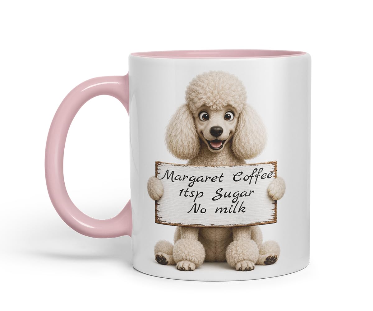 Vixar Personalised Poodle Mug with Name or Custom Message – Cute Animal Coloured Ceramic Mug Cup Gift, 11oz (Black)