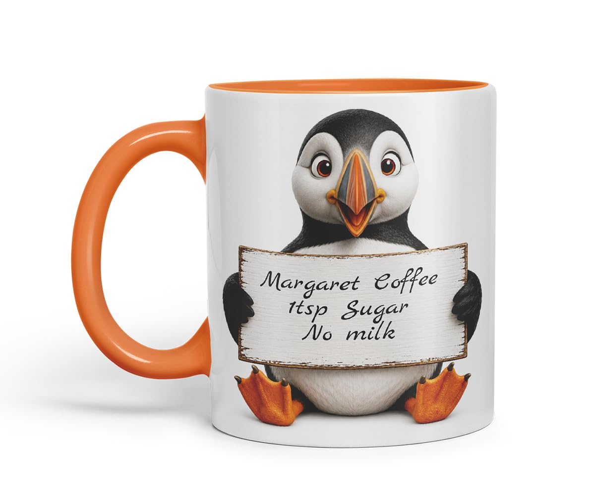 Vixar Personalised Puffin Mug with Name or Custom Message – Cute Animal Coloured Ceramic Mug Cup Gift, 11oz (Black)