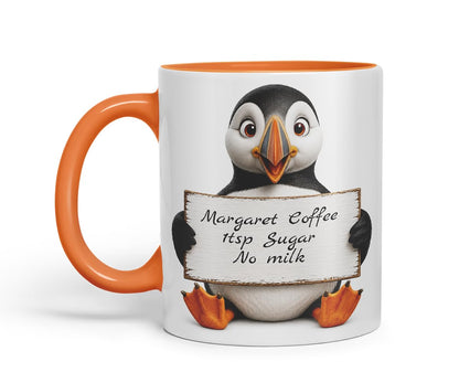 Vixar Personalised Puffin Mug with Name or Custom Message – Cute Animal Coloured Ceramic Mug Cup Gift, 11oz (Black)