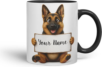 Vixar Personalised German Shepherd Dog Pet Mug with Name or Custom Message – Cute Animal Coloured Ceramic Mug Cup Gift, 11oz (Black)